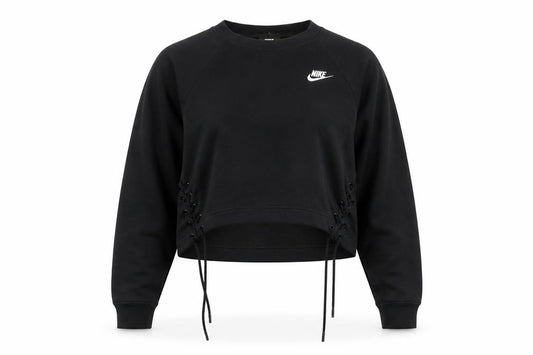 Front view of Nike Women's Black Lace-Up Crew Neck Pullover Sweatshirt M
