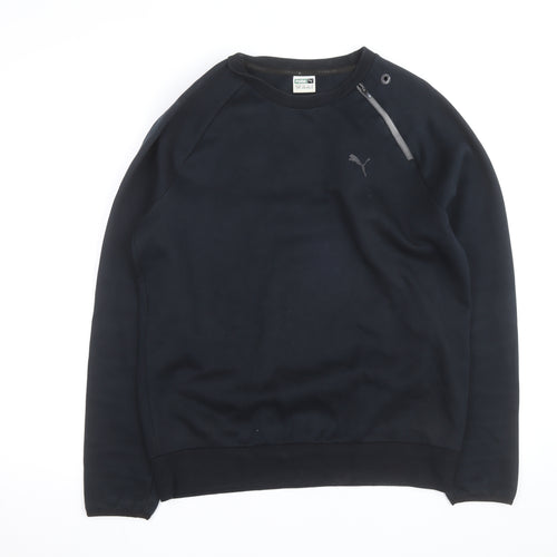 Puma Men's Black Crew Neck Sweatshirt M Regular Fit Logo Zip Detail