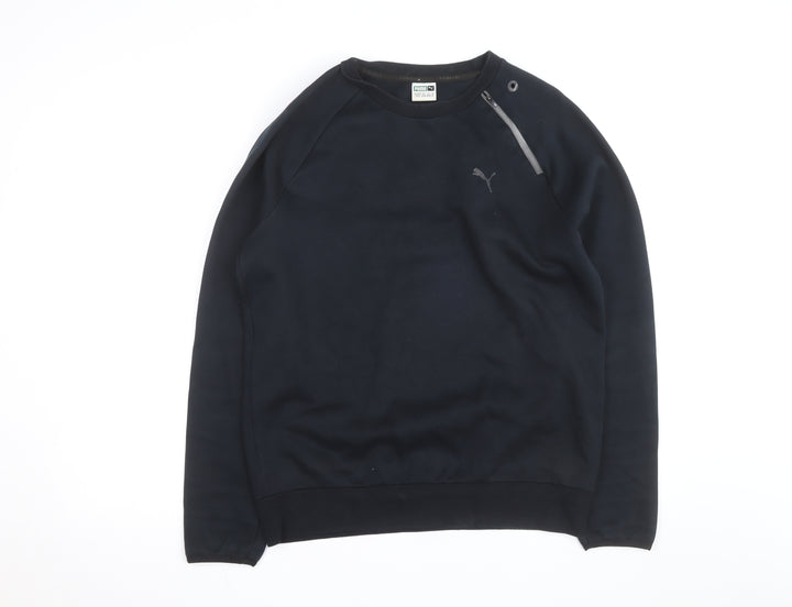 Puma Men's Black Crew Neck Sweatshirt M Regular Fit Logo Zip Detail