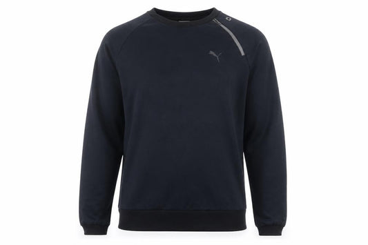 Front view of Puma Men's Black Crew Neck Sweatshirt M Regular Fit Logo Zip Detail