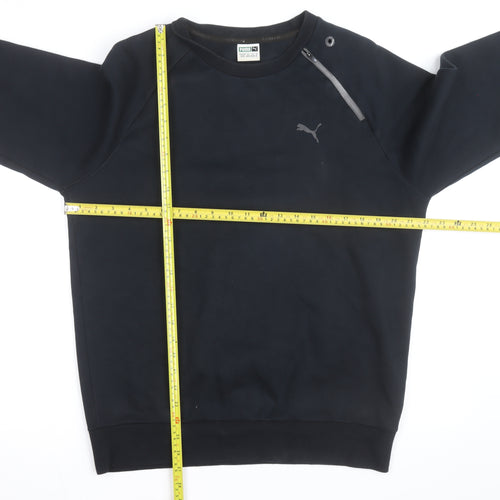 Puma Men's Black Crew Neck Sweatshirt M Regular Fit Logo Zip Detail