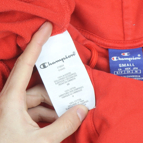 Champion Men's Red Small Pullover Hoodie with Logo Detail