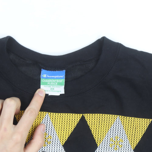 Champion Men's Black 2XL Pullover Sweatshirt Argyle Norse Design