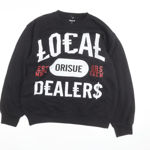 Orisue Mens Black Pullover Graphic Sweatshirt Size S Streetwear