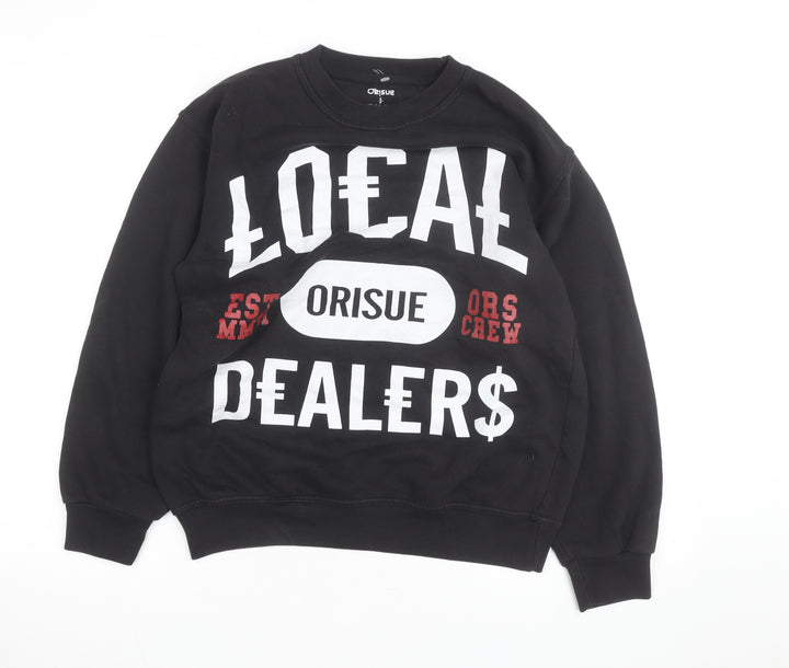 Orisue Mens Black Pullover Graphic Sweatshirt Size S Streetwear