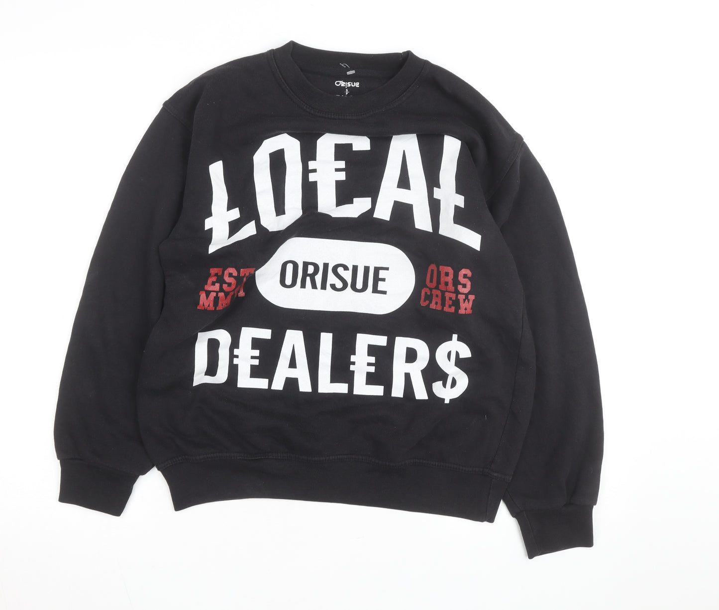 Orisue Mens Black Pullover Graphic Sweatshirt Size S Streetwear