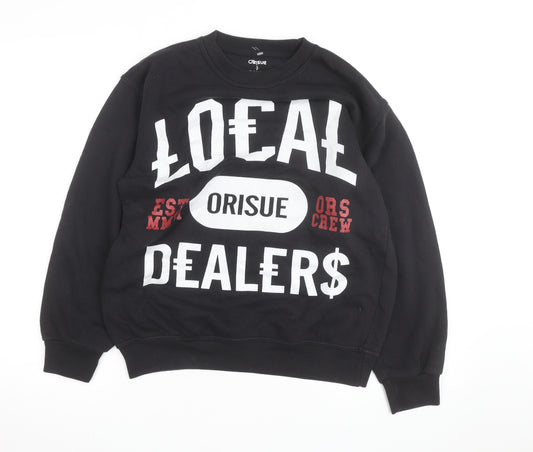 Orisue Mens Black Pullover Graphic Sweatshirt Size S Streetwear