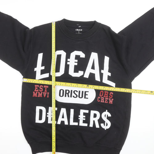 Orisue Mens Black Pullover Graphic Sweatshirt Size S Streetwear