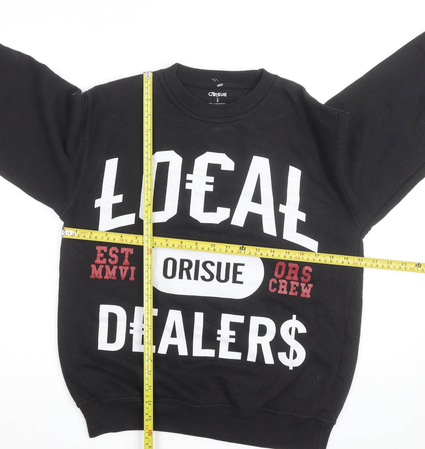 Orisue Mens Black Pullover Graphic Sweatshirt Size S Streetwear