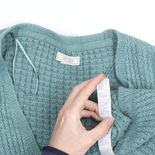 Fat Face Women’s Green Chunky Knit V-Neck Cardigan Size 14