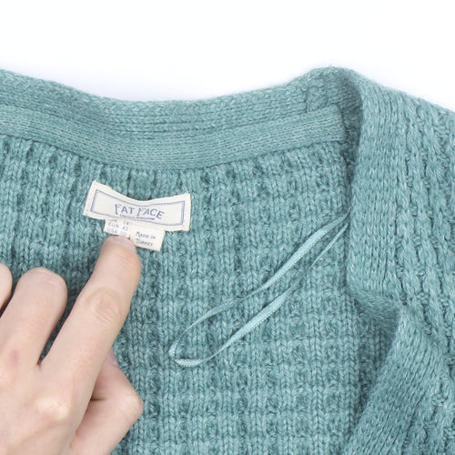 Fat Face Women’s Green Chunky Knit V-Neck Cardigan Size 14