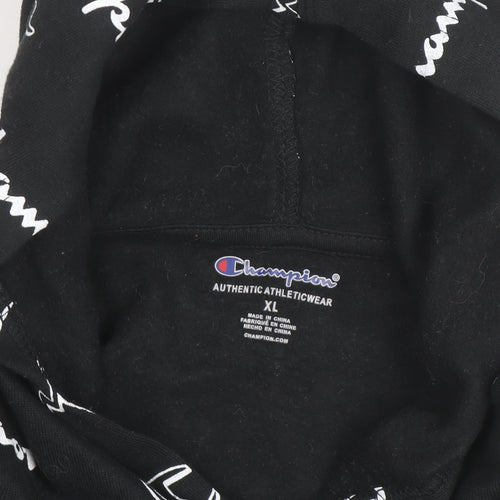 Champion Men's Black XL Pullover Hoodie Logo Print Fleece