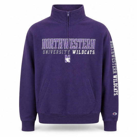 Front view of Champion Men’s Purple Northwestern 1/4 Zip Fleece Sweatshirt S