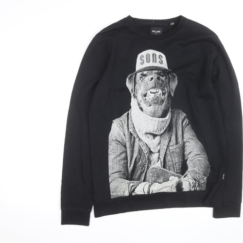 Only & Sons Men’s Black Graphic Dog Print Pullover Sweatshirt Size L