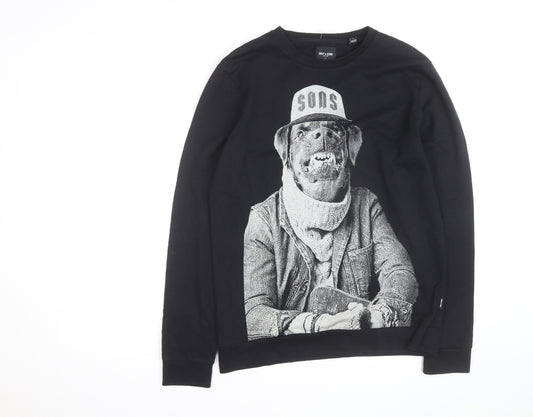 Only & Sons Men’s Black Graphic Dog Print Pullover Sweatshirt Size L