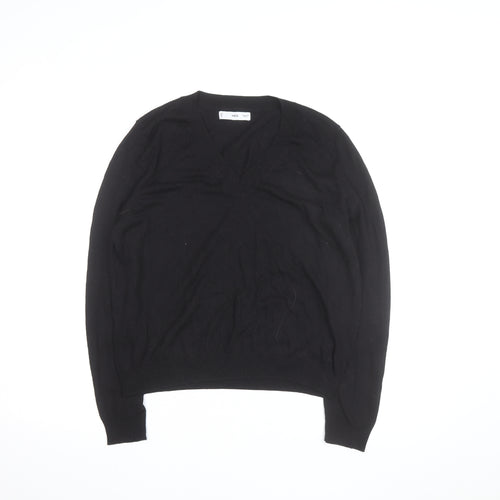 MNG Men's Black V-Neck Cotton Pullover Jumper Size M