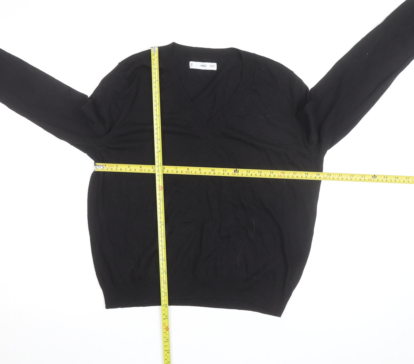 MNG Men's Black V-Neck Cotton Pullover Jumper Size M