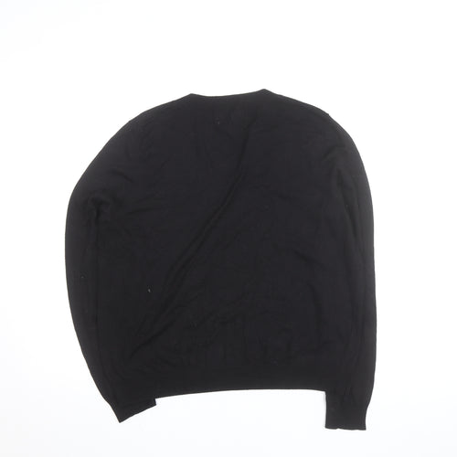 MNG Men's Black V-Neck Cotton Pullover Jumper Size M