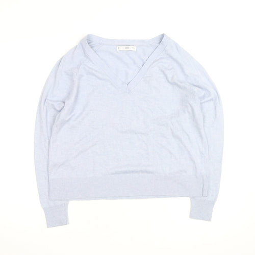 MNG Men's Blue V-Neck Cotton Silk Cashmere Jumper M
