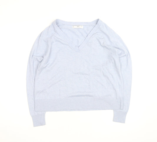 MNG Men's Blue V-Neck Cotton Silk Cashmere Jumper M