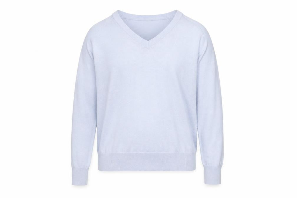 MNG Men's Blue V-Neck Cotton Silk Cashmere Jumper M