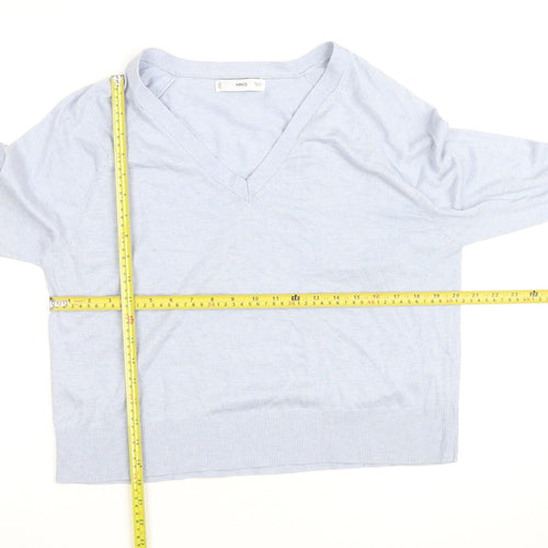 MNG Men's Blue V-Neck Cotton Silk Cashmere Jumper M