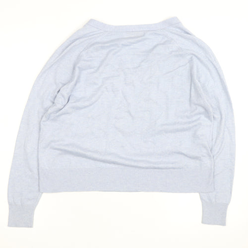 MNG Men's Blue V-Neck Cotton Silk Cashmere Jumper M