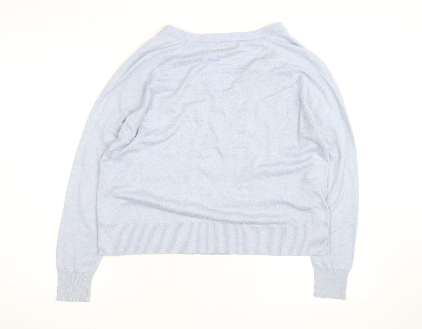 MNG Men's Blue V-Neck Cotton Silk Cashmere Jumper M