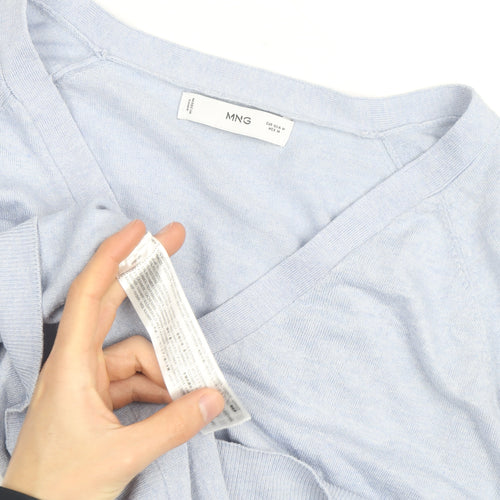 MNG Men's Blue V-Neck Cotton Silk Cashmere Jumper M