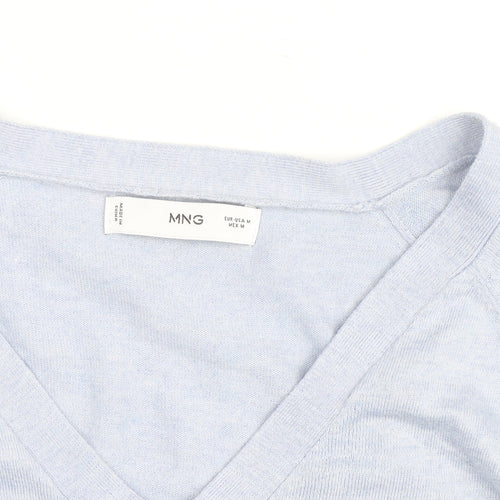 MNG Men's Blue V-Neck Cotton Silk Cashmere Jumper M