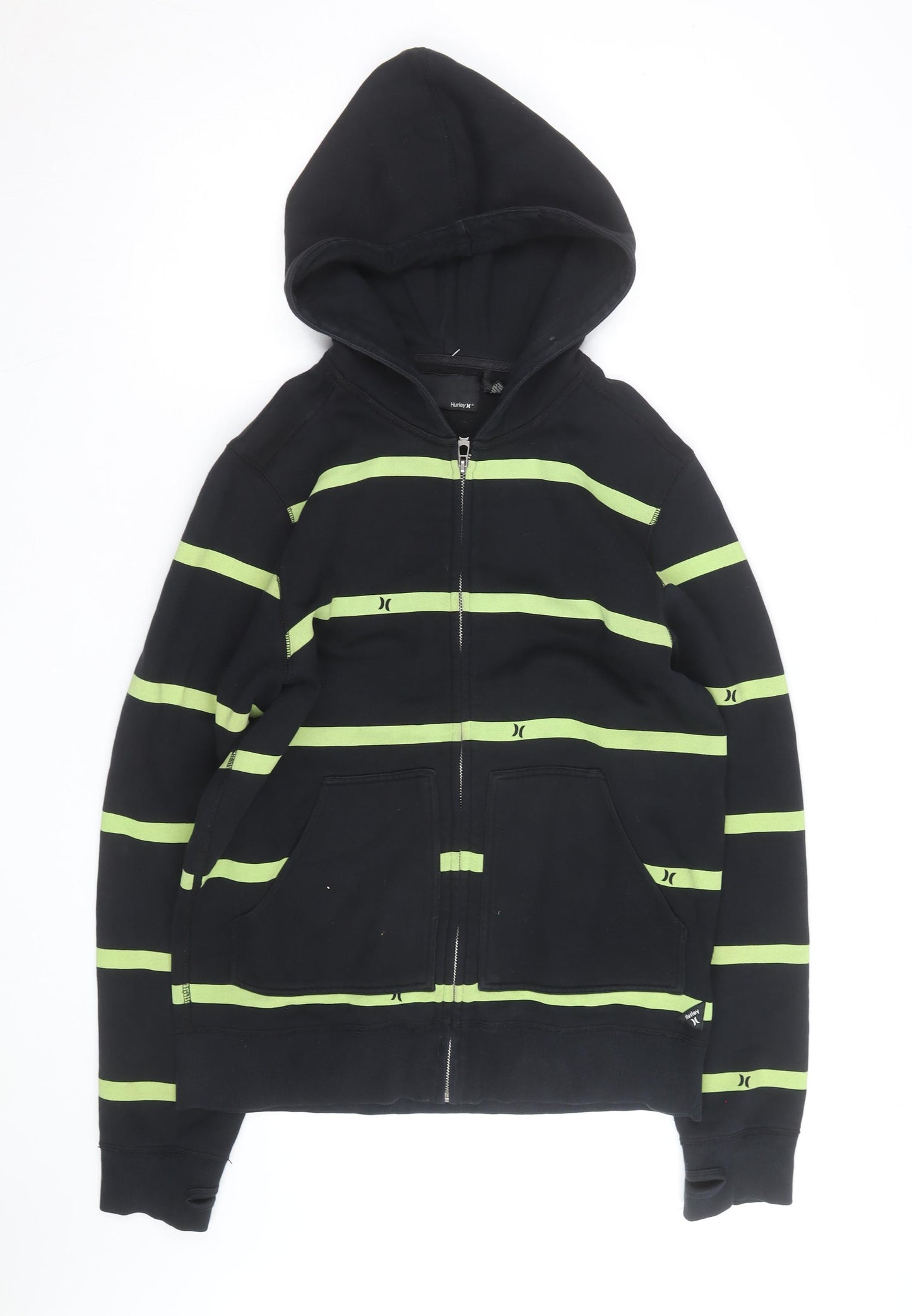 Hurley Men’s Black Green Stripe Full Zip Hoodie Size M