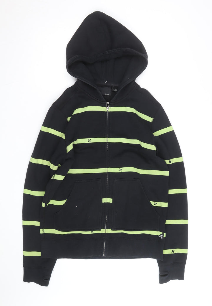 Hurley Men’s Black Green Stripe Full Zip Hoodie Size M