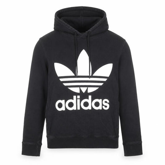 Front view of Adidas Men's Black Pullover Hoodie M Logo Fleece Sweatshirt