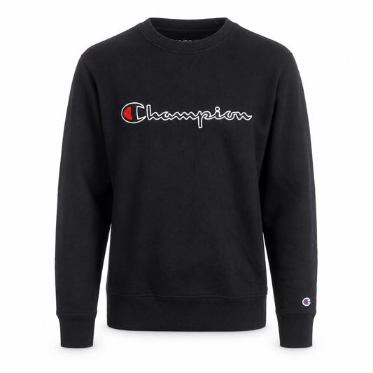 Front view of Champion Men's Black Logo Pullover Sweatshirt, size S