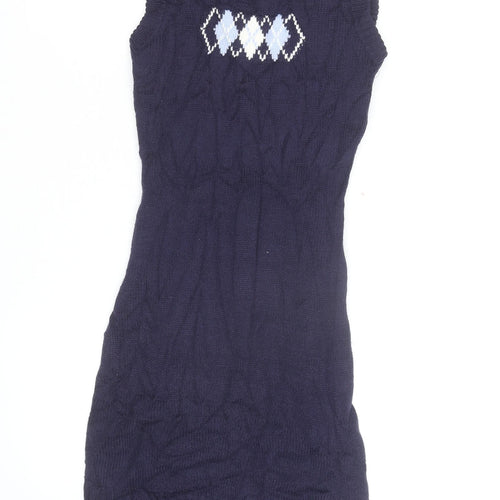 H&M Women Blue Argyle Knit Sleeveless Bodycon Mini Dress S