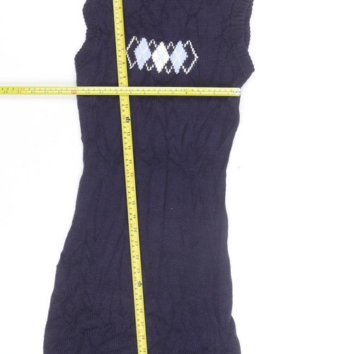 H&M Women Blue Argyle Knit Sleeveless Bodycon Mini Dress S