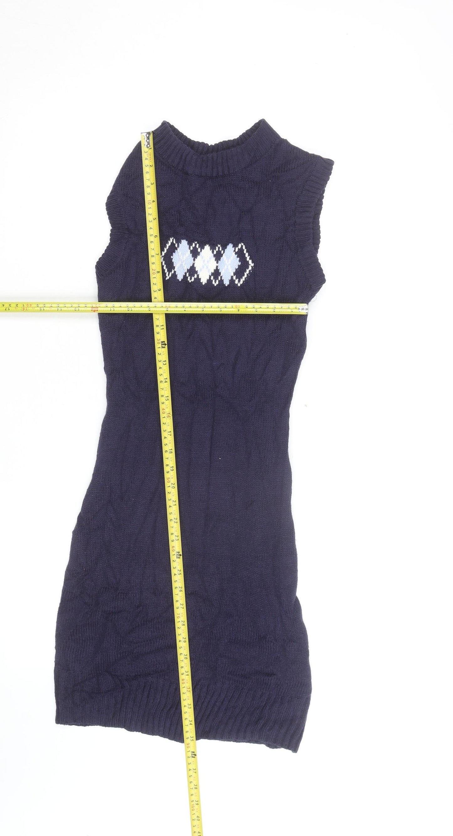 H&M Women Blue Argyle Knit Sleeveless Bodycon Mini Dress S
