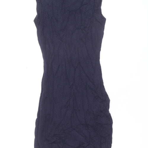 H&M Women Blue Argyle Knit Sleeveless Bodycon Mini Dress S