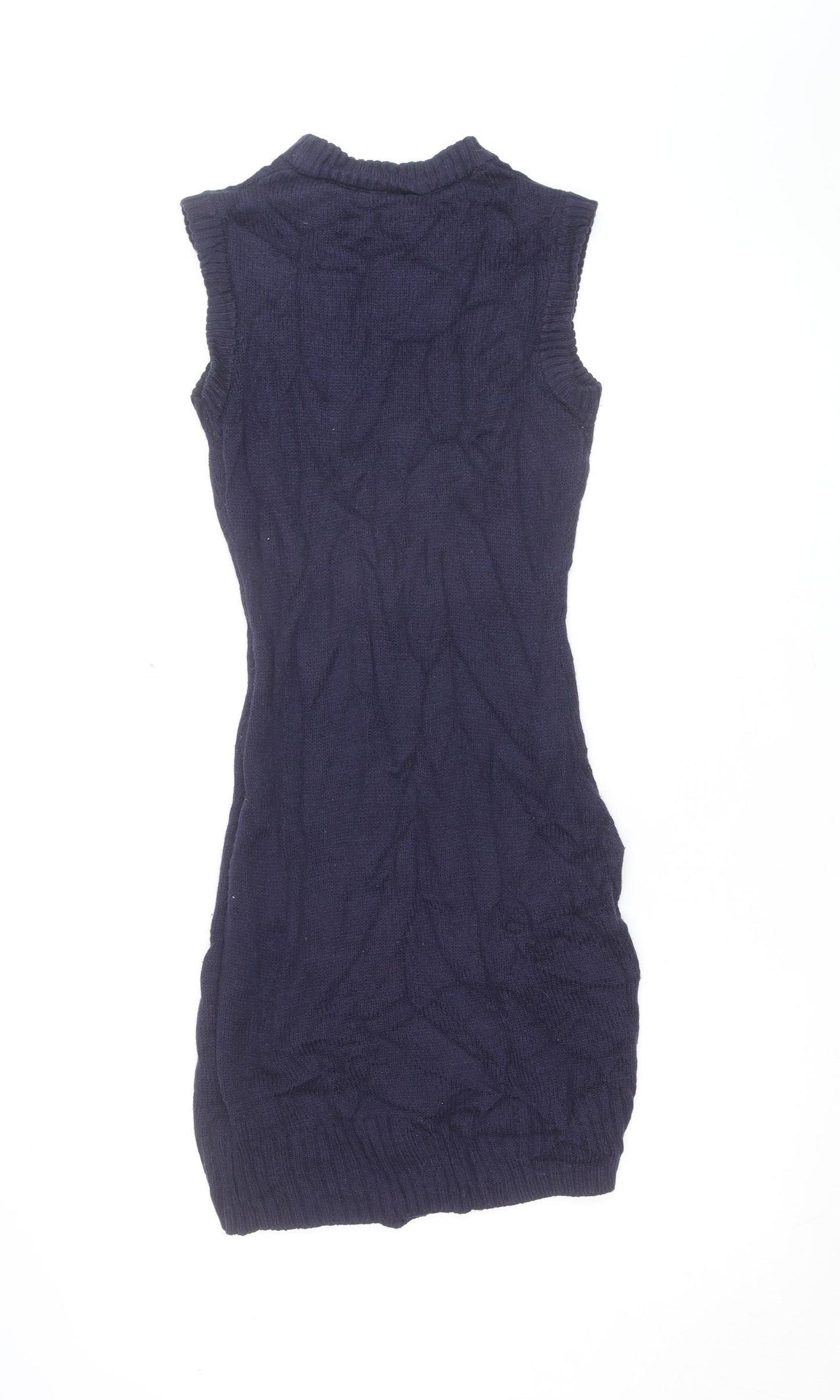 H&M Women Blue Argyle Knit Sleeveless Bodycon Mini Dress S