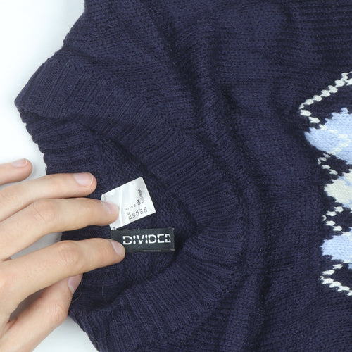 H&M Women Blue Argyle Knit Sleeveless Bodycon Mini Dress S
