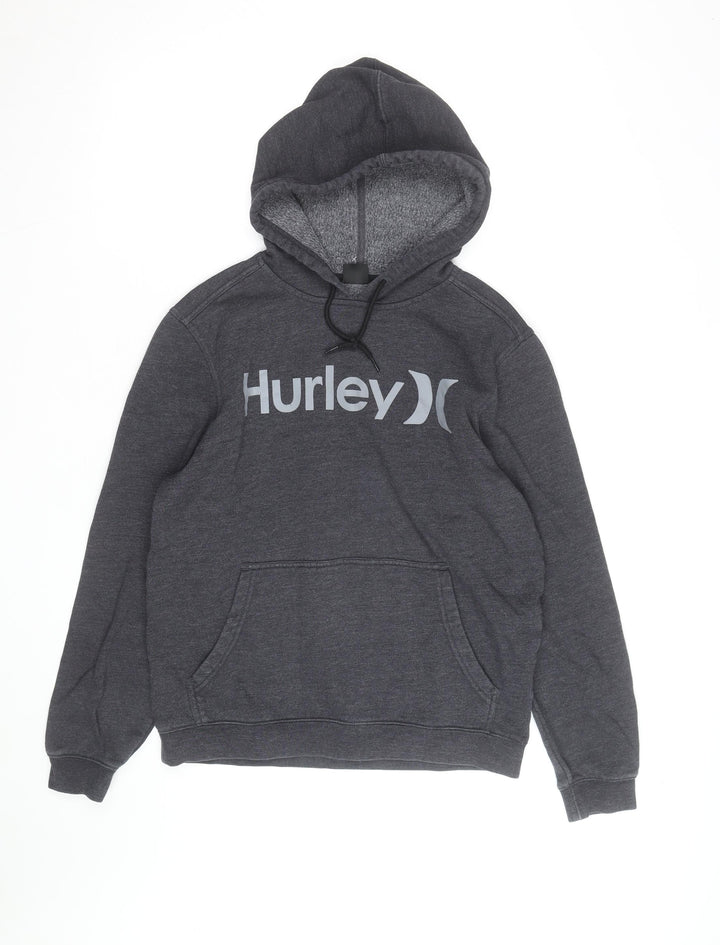 Hurley Men’s Grey Logo Pullover Hoodie Size S Regular Fit Fleece