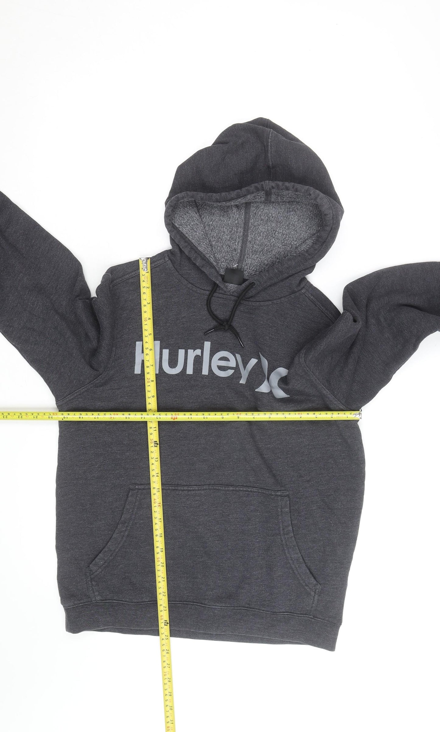 Hurley Men’s Grey Logo Pullover Hoodie Size S Regular Fit Fleece