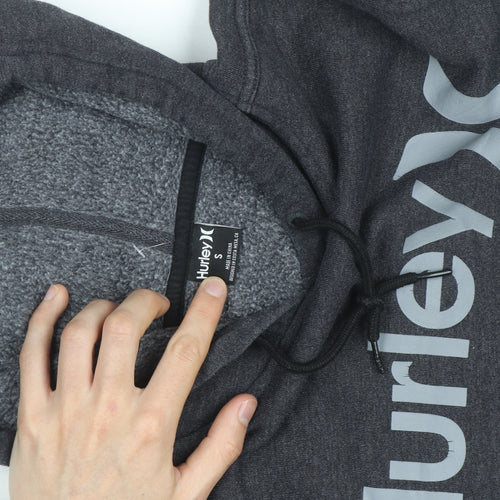 Hurley Men’s Grey Logo Pullover Hoodie Size S Regular Fit Fleece