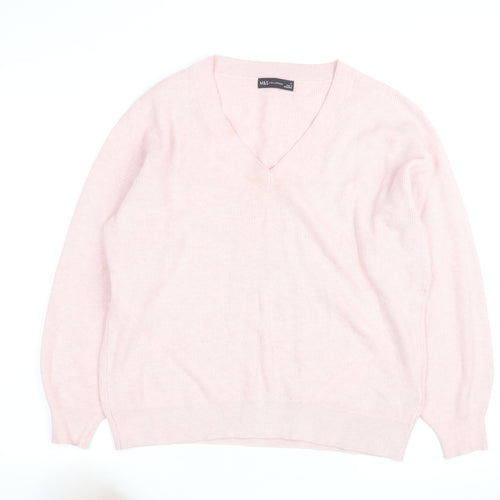 Marks and Spencer Men's Pink V-Neck Cotton Blend Jumper M