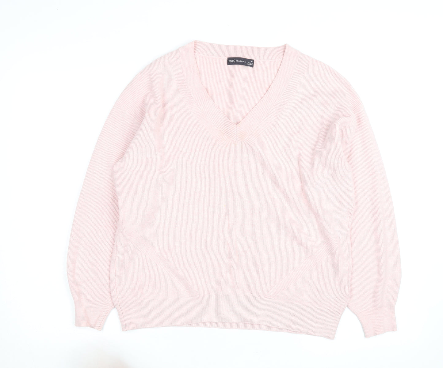 Marks and Spencer Men's Pink V-Neck Cotton Blend Jumper M