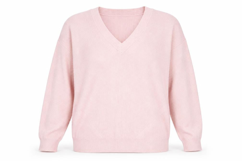 Front view of Marks & Spencer Men's Pink V-Neck Cotton Blend Jumper M