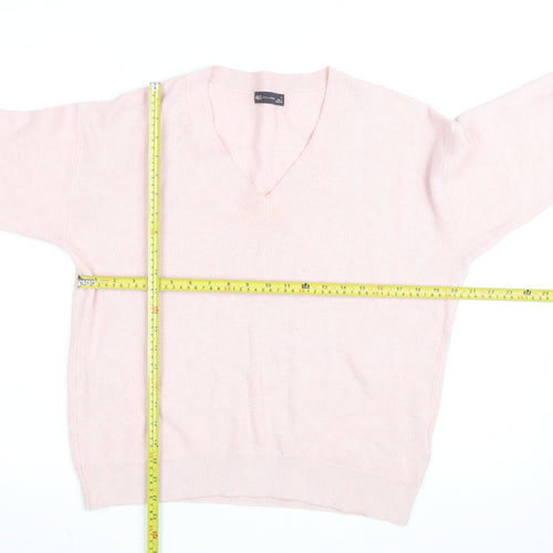 Marks and Spencer Men's Pink V-Neck Cotton Blend Jumper M