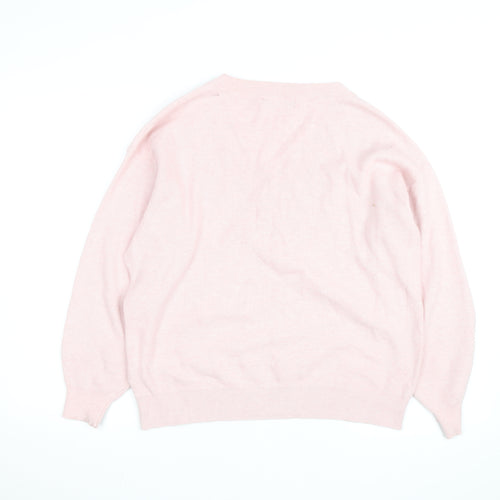Marks and Spencer Men's Pink V-Neck Cotton Blend Jumper M
