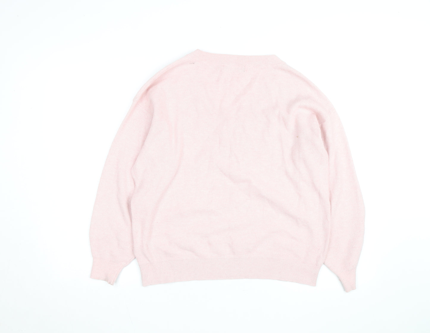 Marks and Spencer Men's Pink V-Neck Cotton Blend Jumper M