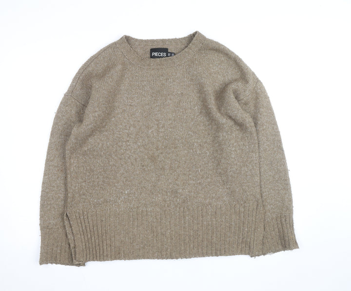 Pieces Beige Chunky-Knit Crew Neck XS Pullover Jumper
